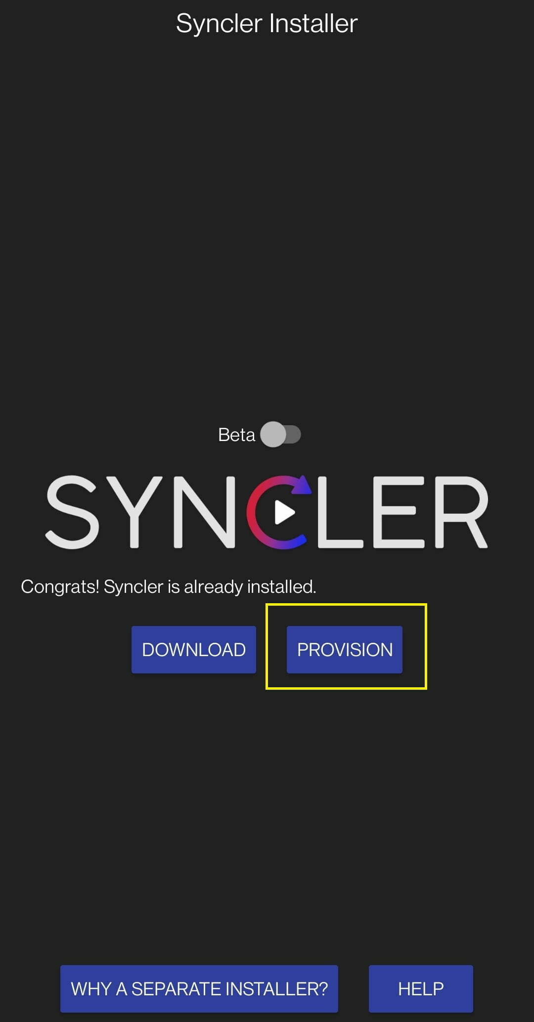 syncler provision installer